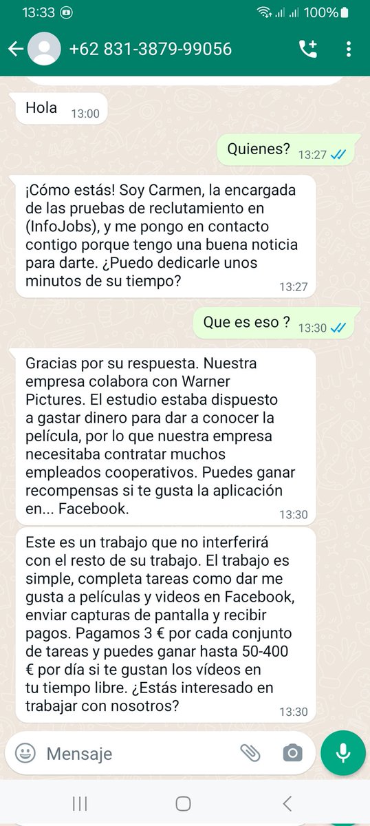 DudiHanadi's tweet photo. @InfoJobs Acaban de mandarme esta mensaje  .yo sabía que es una estafa 🤣 https://t.co/buGDcXZ16S