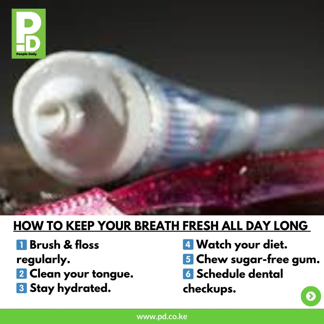 PeopleDailyKe's tweet photo. Today being World Oral Health Day, here are a few tips on how to keep your breath fresh all day long. Keep smiling and stay fresh!
#PDTips https://t.co/rPb9mWeQfL