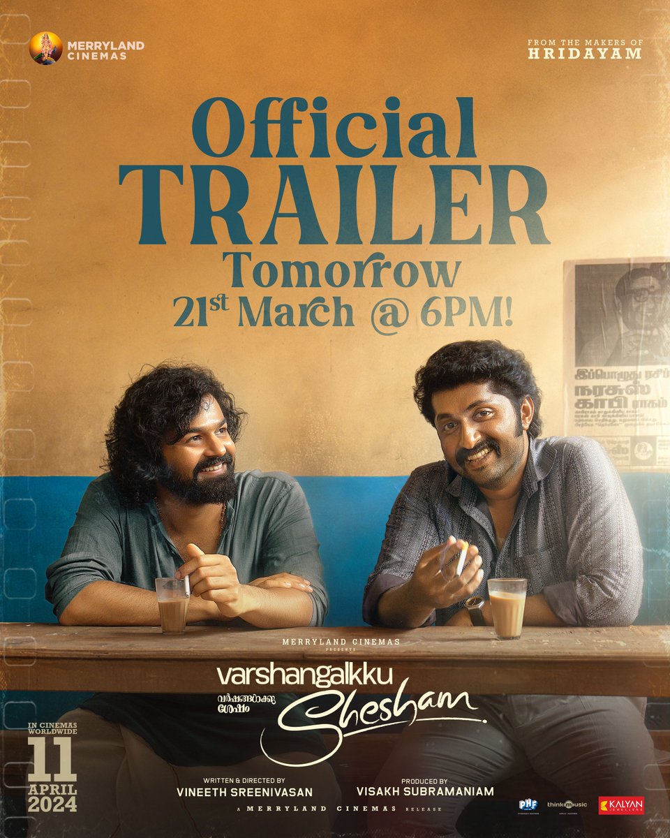 Get ready for the official trailer of #VarshangalkkuShesham airing tomorrow at IST 6:00 pm!