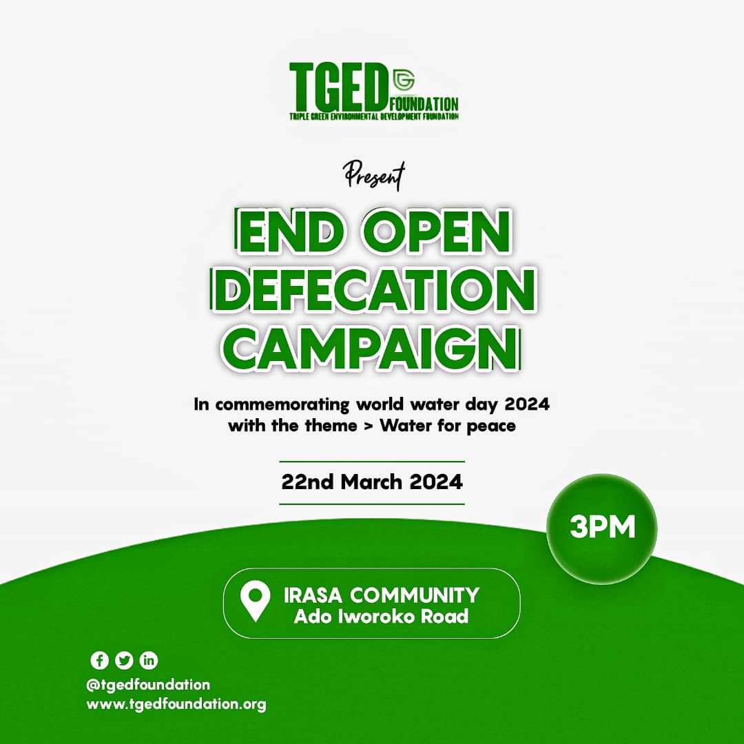 TWO DAYS TO GO!!! Join us at Irasa community along Ado-Iworoko road on the 22nd of March 2024 as we embark on a sensitization program to educate the community about the importance of proper sanitation practices. Together, we can create a cleaner and healthier environment for