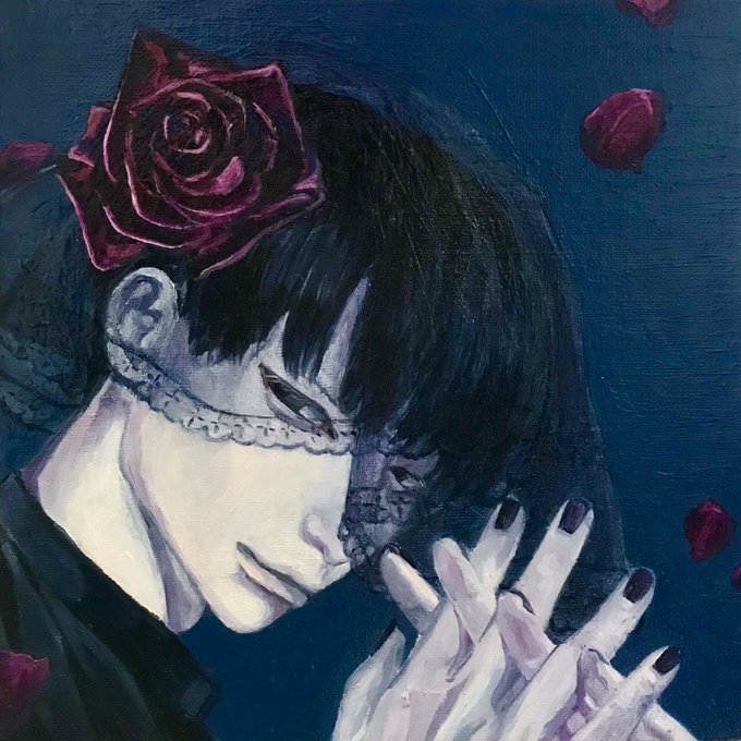 この頃の顔の描き方好き。手でか 