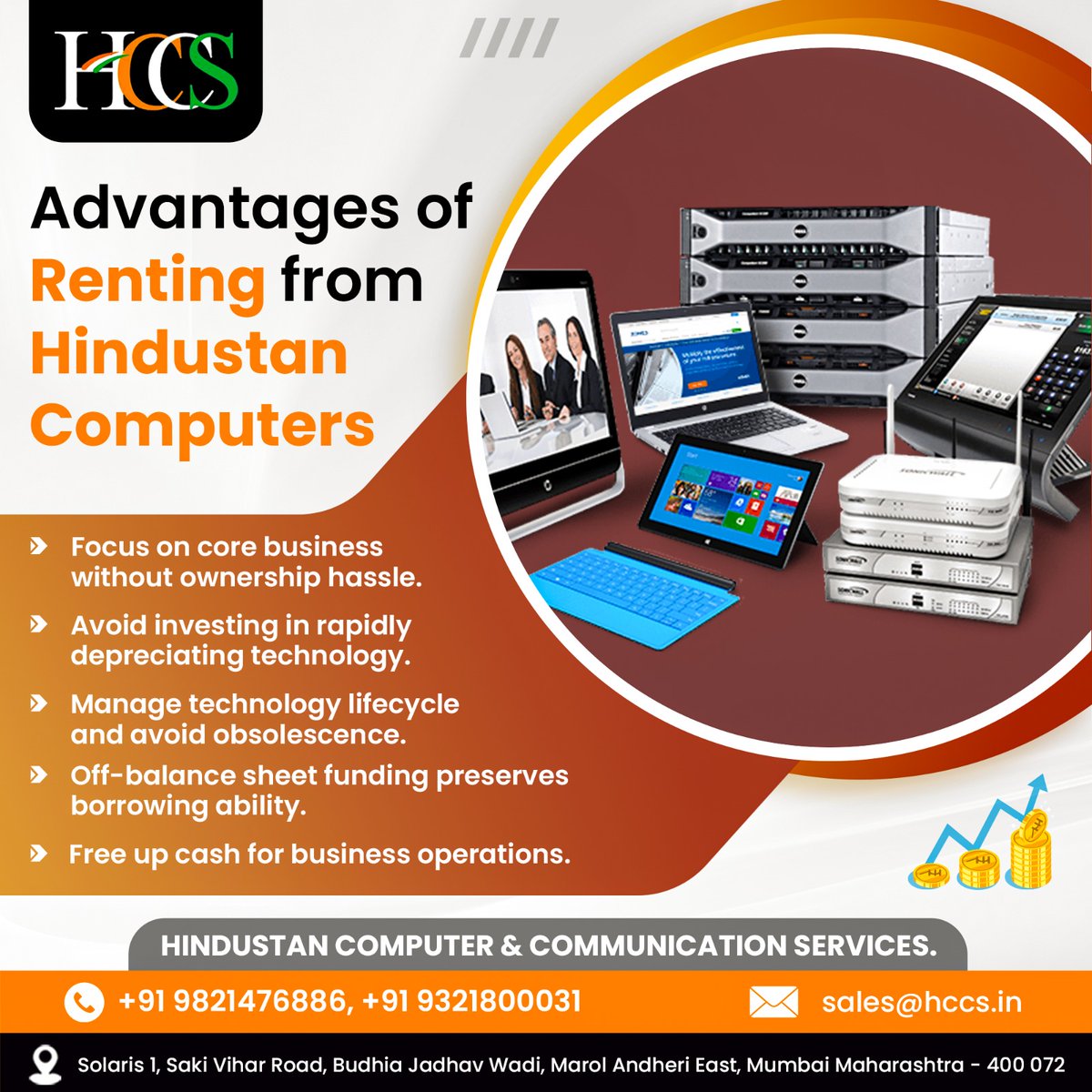 Experience convenience with Hindustan Computers rentals—top-tier tech, hassle-free upgrades. Enjoy customised , cost-effective solutions, all under one roof.

For more Information Call us at : 9821476886 / 9321800031

#HindustanComputers #TechRentals #ConvenientSolutions