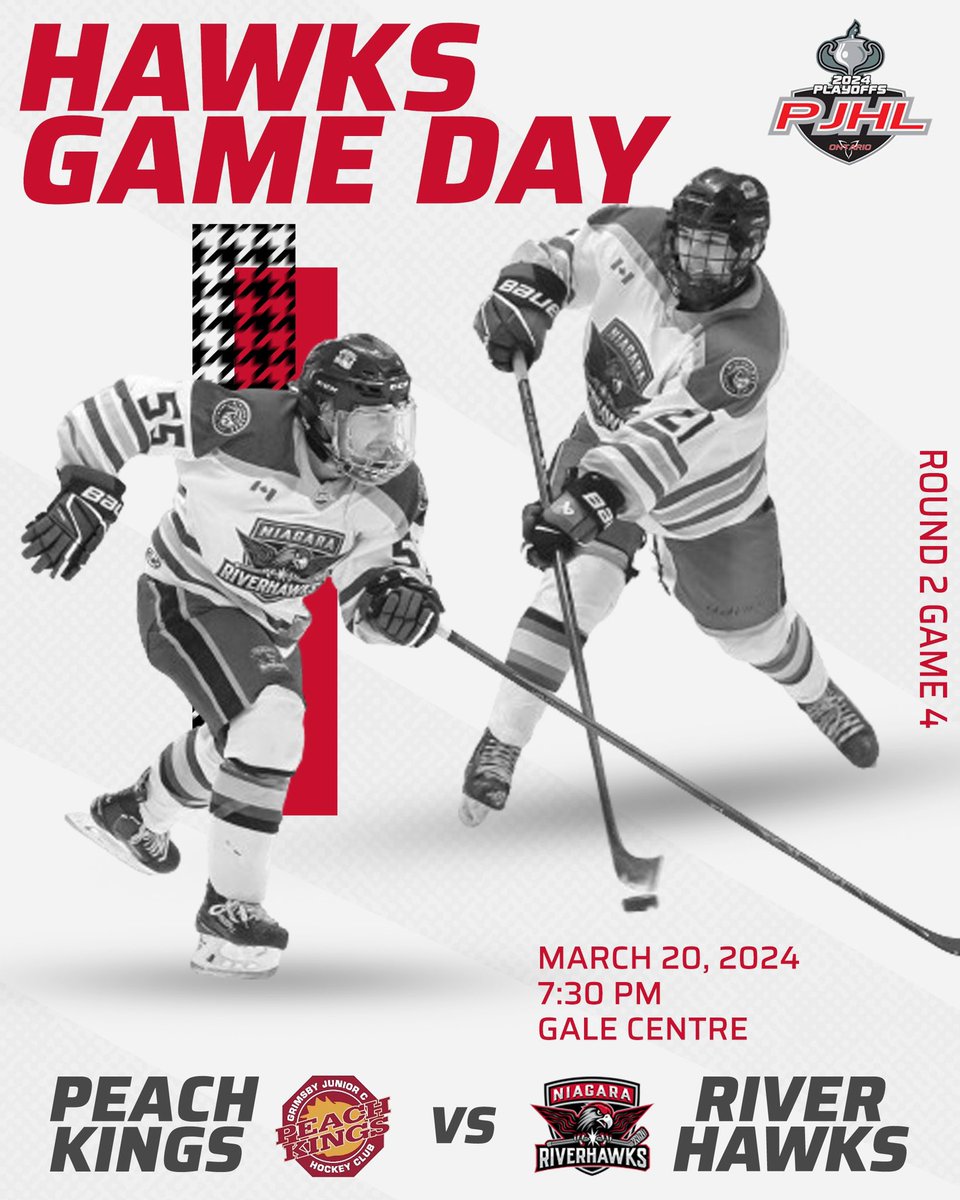 🚨 Game Day 🚨Riverhawks host the Peach kings  for game 4 of the Bloomfield division Semifinals. Puck drop 7:30. Come out and cheer on your Riverhawks #rollhawks⚫️🔴 #FueledByPassion