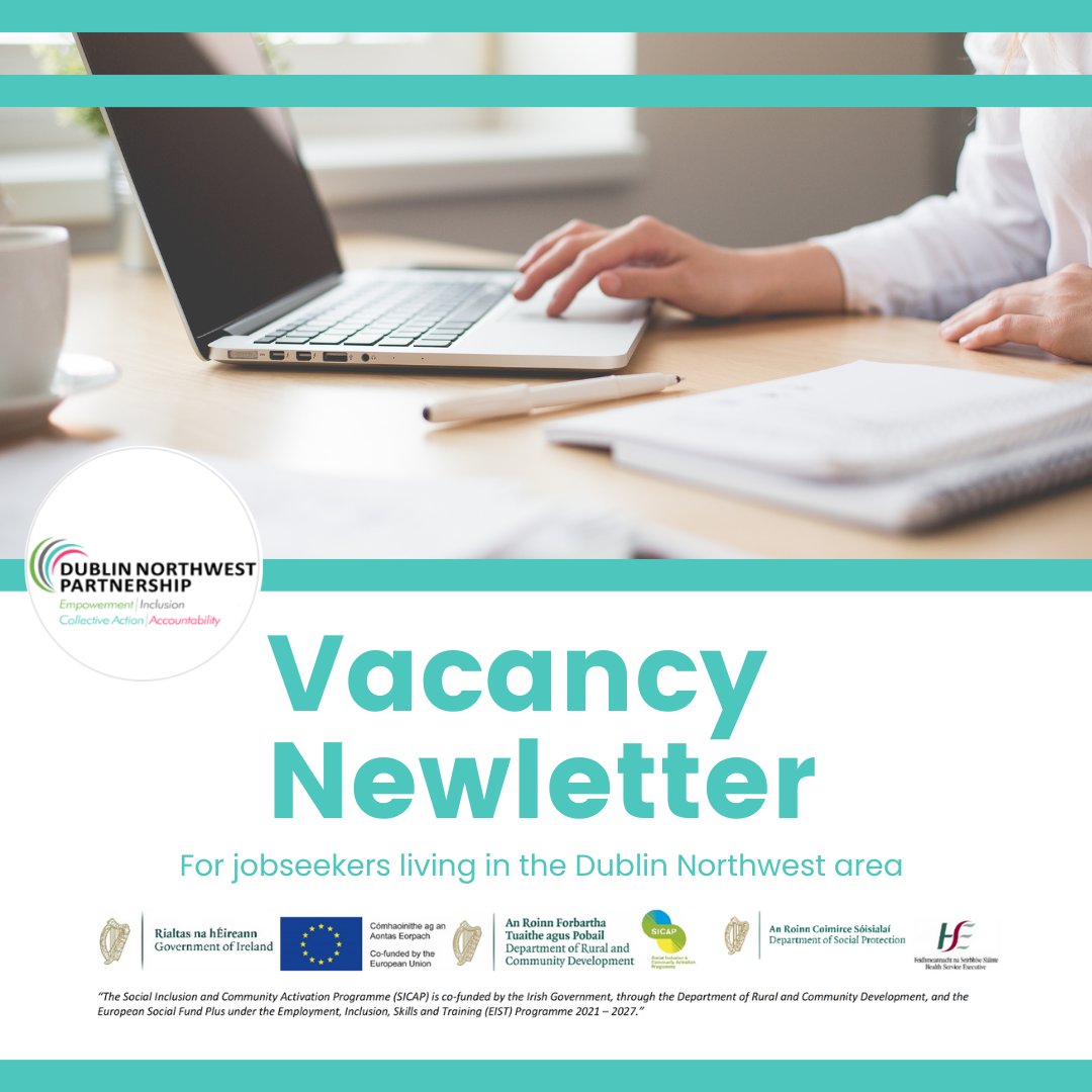 Check out this week's Vacancy newsletter for local job opportunities. dublinnorthwest.ie/vacancy-newsle… If you’re living in the Dublin Northwest area, contact Maria at maria.mcloughlin@dublinnorthwest.ie with your CV #euinmyregion #jobseekers #dublinnorthwest #jobsdublin