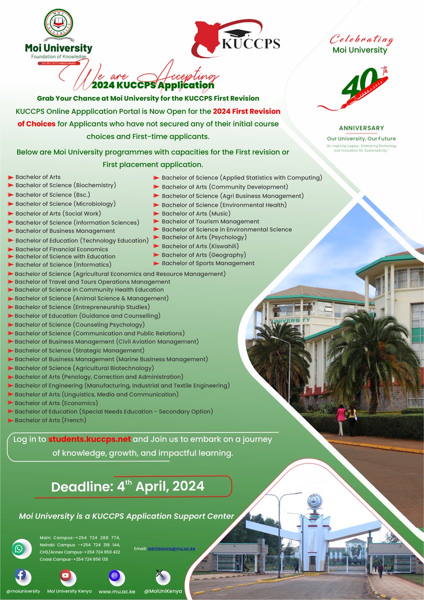 Grab your Chance at Moi University for the KUCCPS 2024 First Revision of Choices