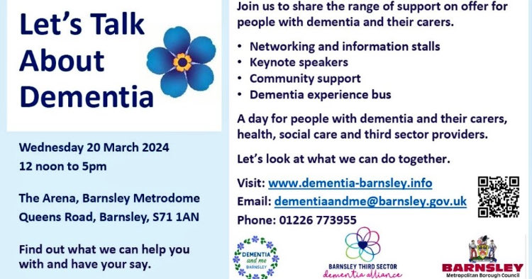 Let’s Talk About Dementia event at Barnsley Metrodome … all set up and looking forward to chatting to people. It’s all about living well, planning well and dying well. Because Dying Matters, you matter. ⁦@allofusinmind⁩ ⁦@SophieHempsall⁩ ⁦@davidyockney⁩
