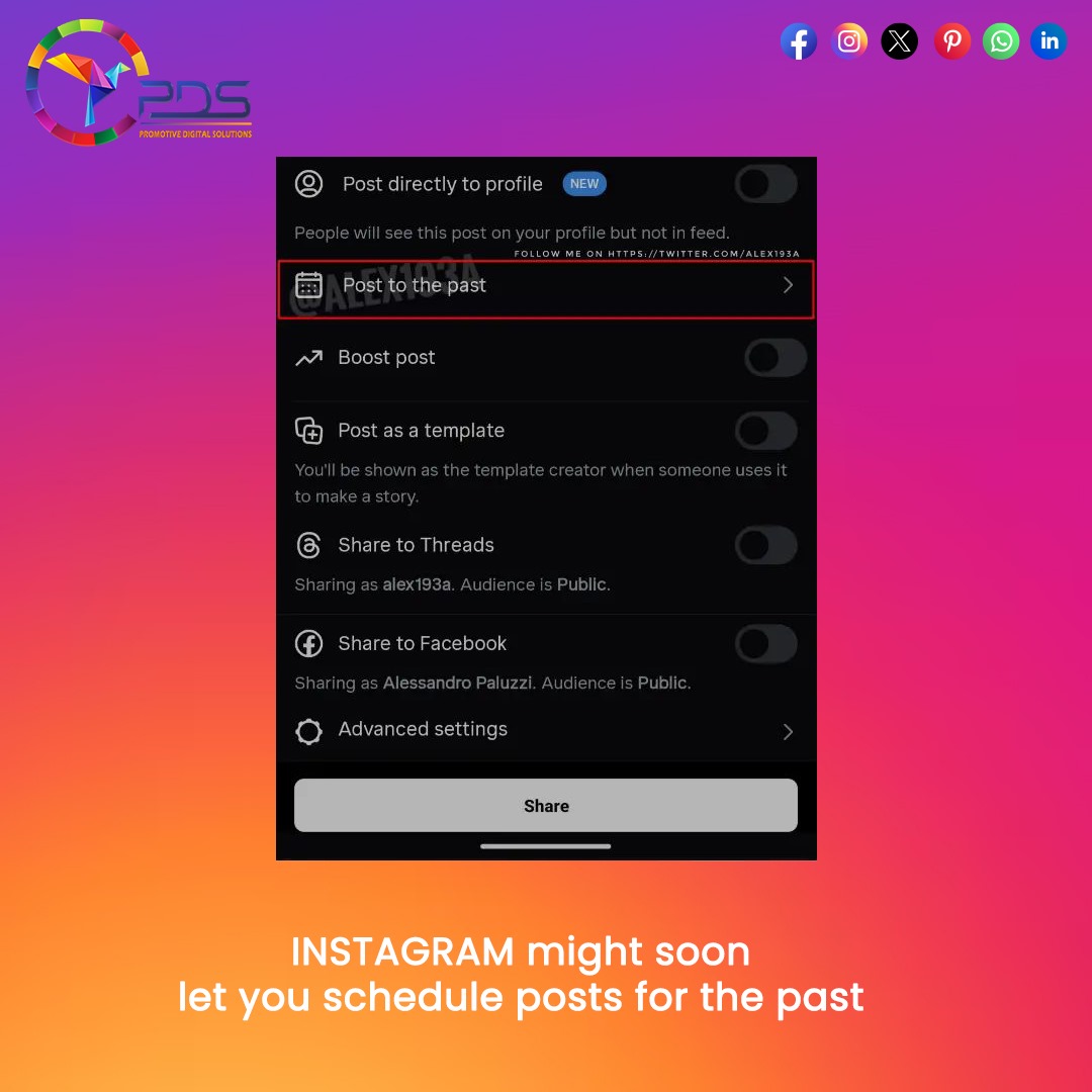 PromotiveDigit1's tweet image. Instagram could soon let people plan posts for a time and date in the past, so it seems like the post was made earlier than it actually was.

#TimeWarpPosts #BackdatedMemories #RetroGram #PastPerfectPosts #VintageVibes #TimeTravelGram #YesterdayGram #RewindAndPost