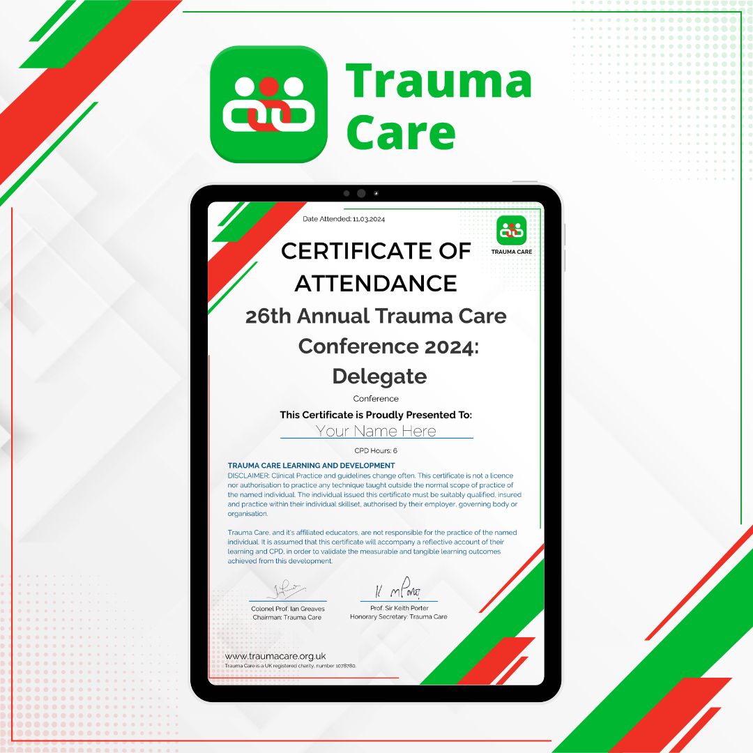 Did you join us last week, miss out on filling out your feedback form & receiving a CPD Certificate? Worry not! You can now access all the links via our website! go to traumacare.org.uk/conference-fee… to access them all! You must complete a feedback form in order to gain a certificate!