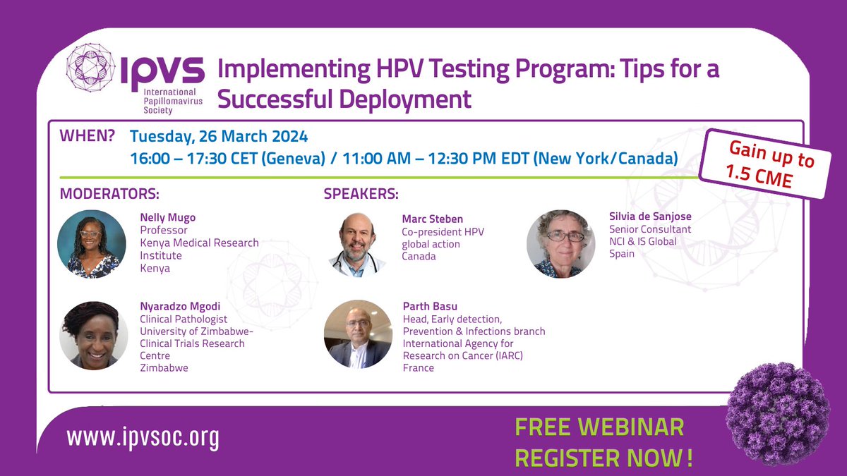 Join our esteemed faculty on 📅 26 March, Tuesday to explore diverse #HPV tests, effective triage post-positive results, integration into #clinical algorithms, and adherence to WHO-recommended strategies. 

Earn up to 1.5 CME credits! 📖
Register ➡️ bit.ly/4afYfa5
