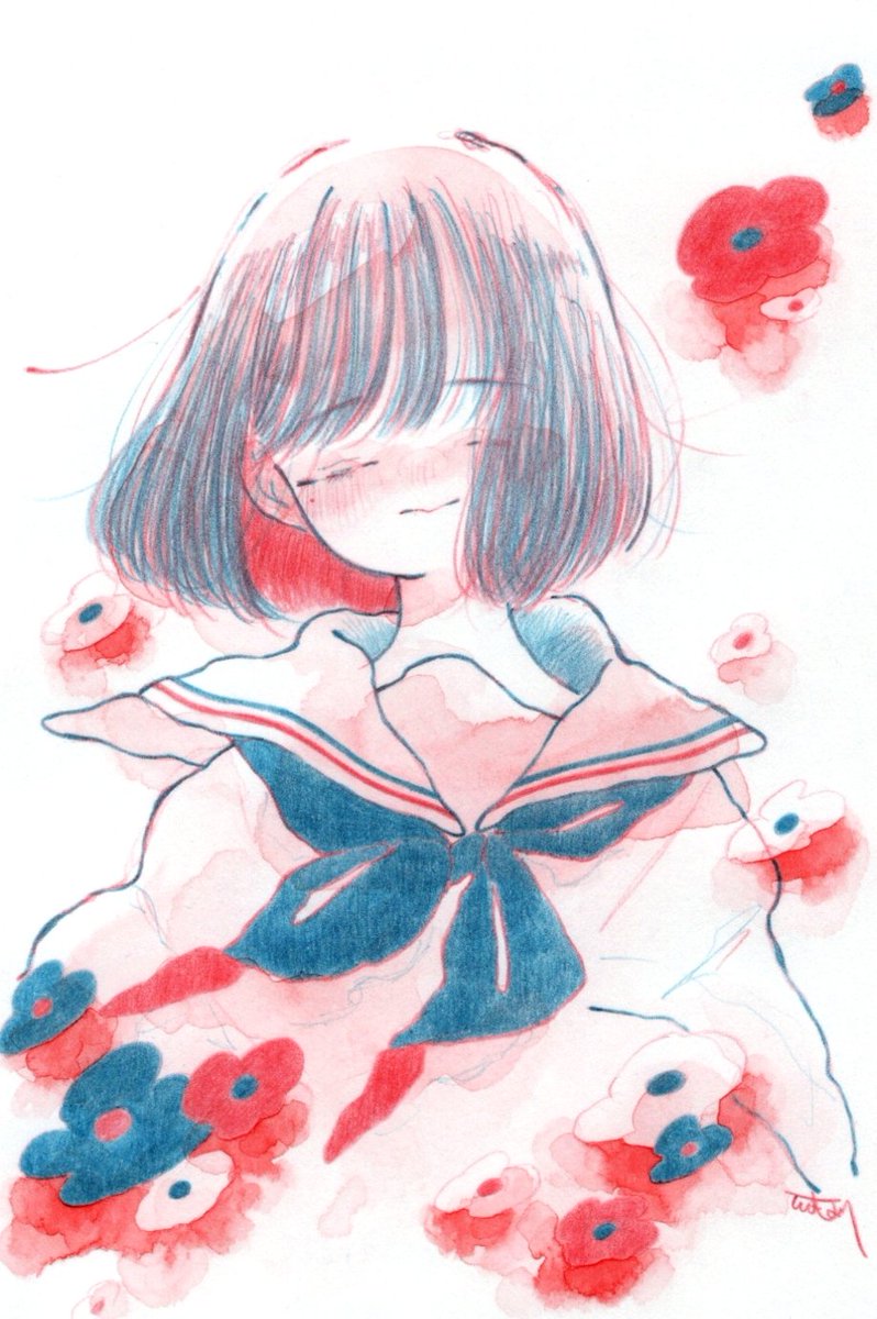 「#知名度を上げたいので拡散してください水彩や色鉛筆でセーラー服少女を描きます。 」|watariのイラスト