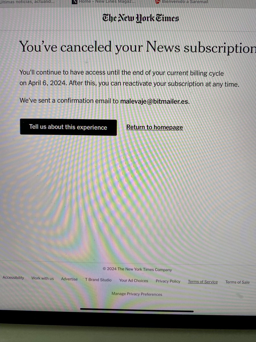 Very proud of my canceled ⁦@nytimes⁩ subscription: Because of “serious concerns about your coverage of Gaza”