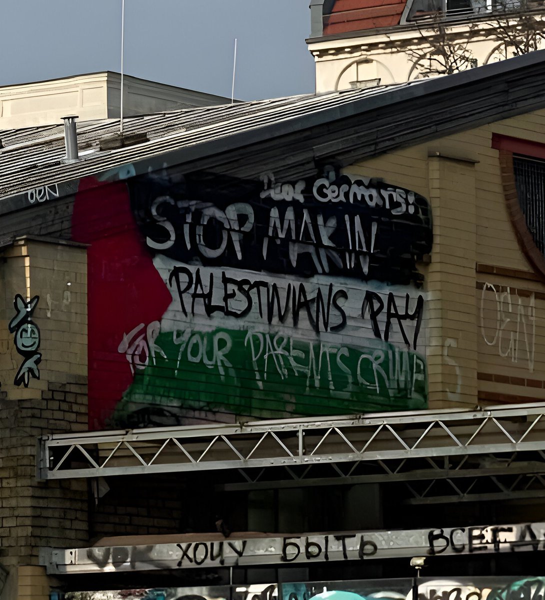 “Dear Germans, stop making Palestinians pay for your parents crimes.” Spotted in Berlin, Germany