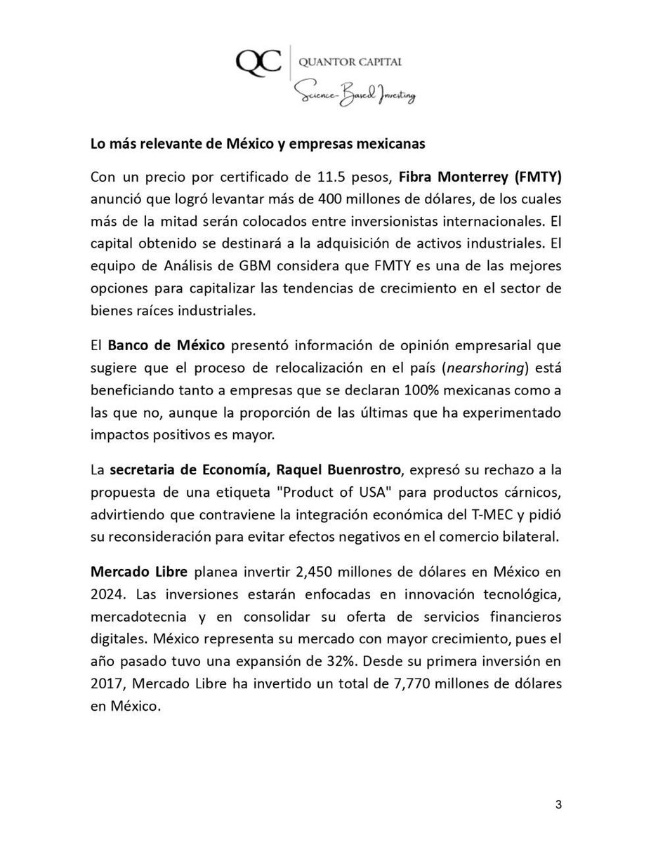 jcpueblita's tweet photo. @QuantorAdvisors Bulletin
*Se esperan recortes de tasas en 🇺🇸 🏴 🇧🇷 🇨🇳 🇲🇽
*Japón abandona tasas negativas (!)
*China muestra dinamismo industrial
*TikTok contra la pared por EEUU
*Fibra MTY levantó 400 mdd
*Mdo Libre invierte 2.5 mmdd en MX
#ScienceBasedInvesting @jcachodiaz https://t.co/H3xYehMSbk