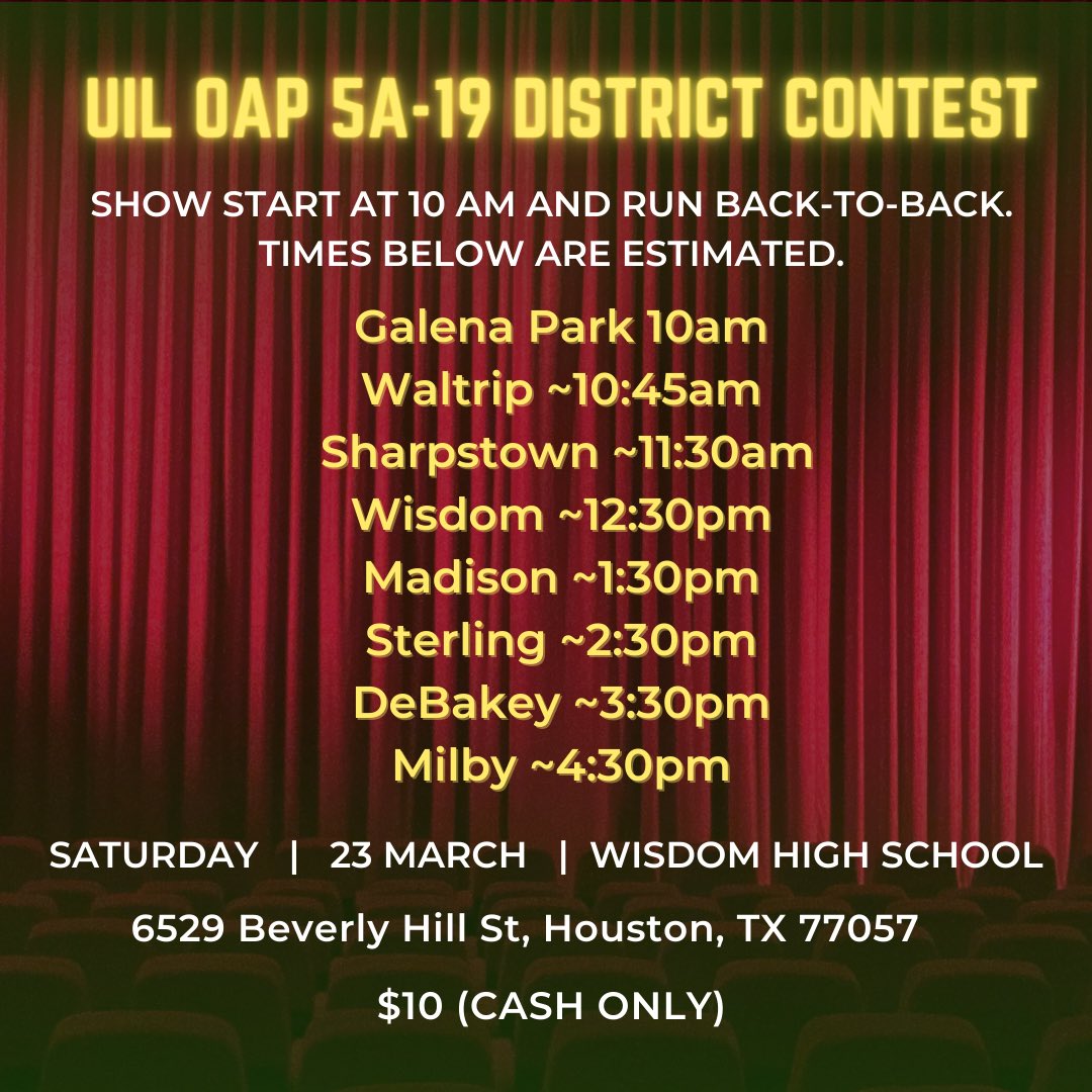 SHS_Theatre's tweet image. Our one act play contest is this week!! Join us this Saturday 3/23 at Wisdom HS. Contest begins at 10am and we are the third school to perform. Sharpstown is excited to present A MONSTER CALLS at contest !!! #sharpstowntheatre #troupe6511  #oap2024  #sharpstown #amonstercalls
