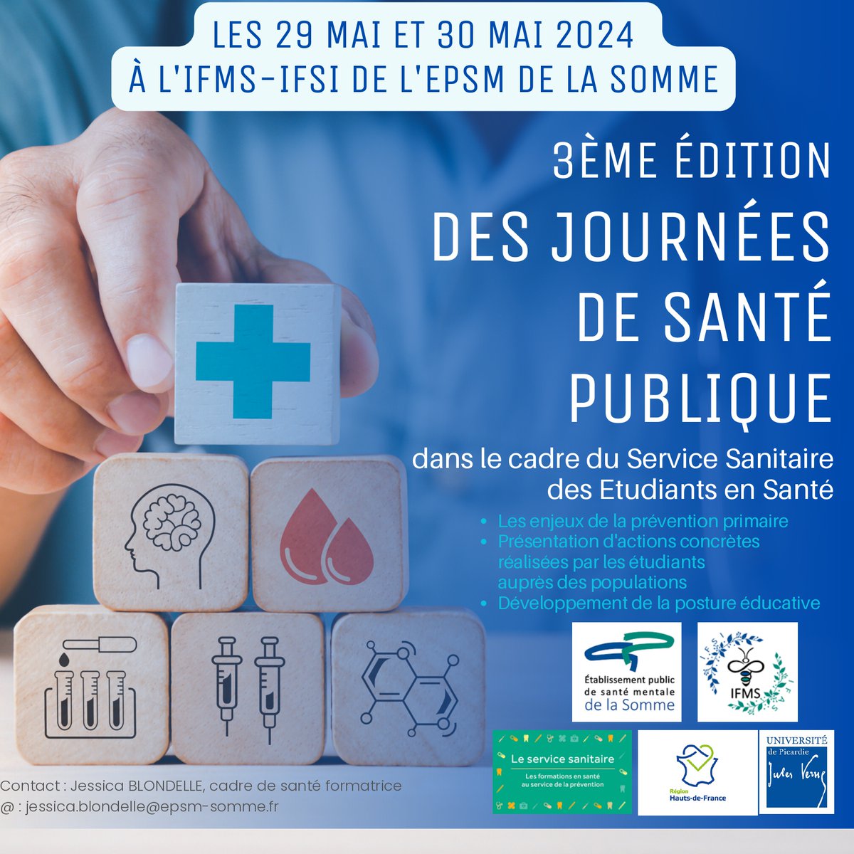 EPSMSomme's tweet image. [#journeesdesantepublique]
L’Institut de Formation aux Métiers de la Santé (IFMS) de l’EPSM de la Somme organise la 3e édition des Journées de Santé Publique !
📅 Les 29 et 30 mai 2024
📍 À l’IFMS-IFSI de l’EPSM de la Somme, Route de Paris à Amiens
#ifsi #ifms #formation