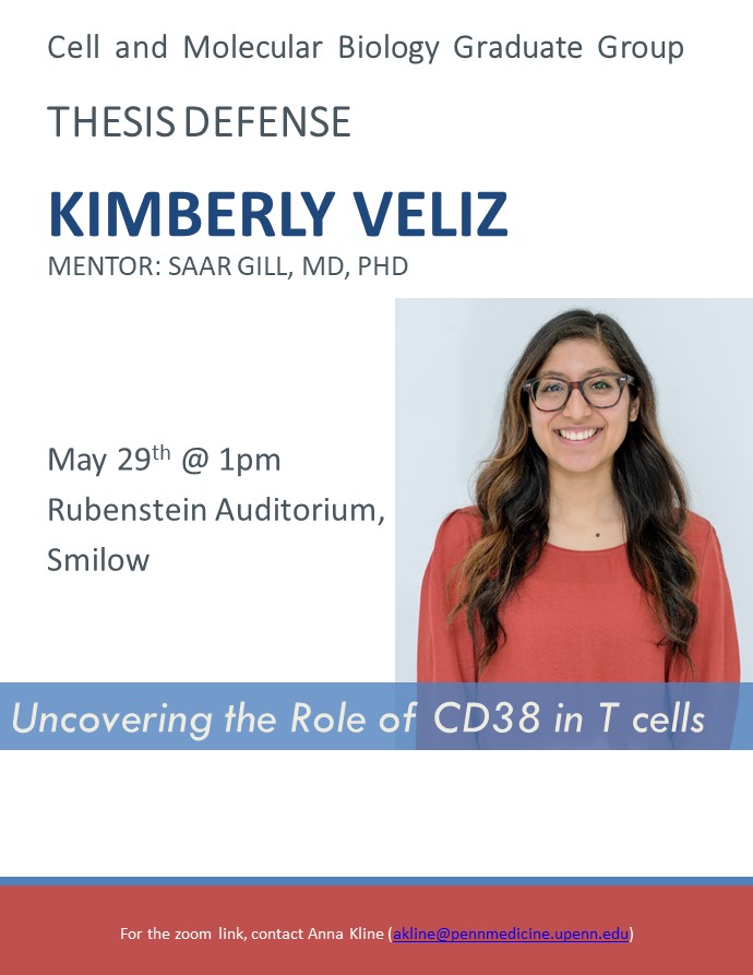 Kimberly Veliz from the Gill lab defends tomorrow!