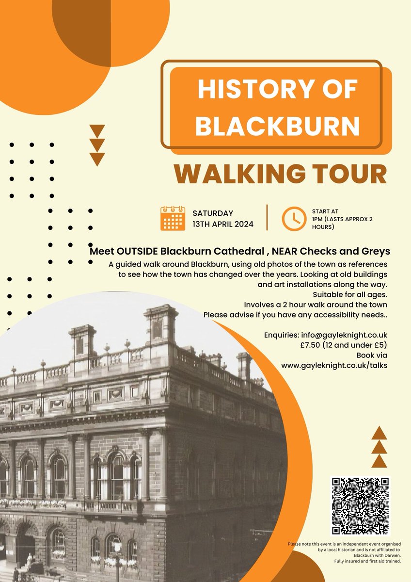 Fancy a guided tour around Blackburn, learning about the wonderful history, architecture and art of the town? 🚶 Embrace the outdoors in a group setting and learn about all the hidden treasures we walk past every day. Scan the QR code or email Gayle to sign up!