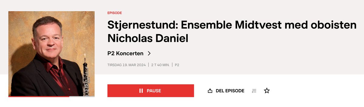 Oboist @ndanielmusic is in Denmark this week with Ensemble MidtVest and you can listen to their concert, broadcast live from @holstebrokunst by Danish Radio. Music includes Mozart, @Eleanor_Alberga and Samuel Coleridge-Taylor dr.dk/lyd/p2/p2-konc…