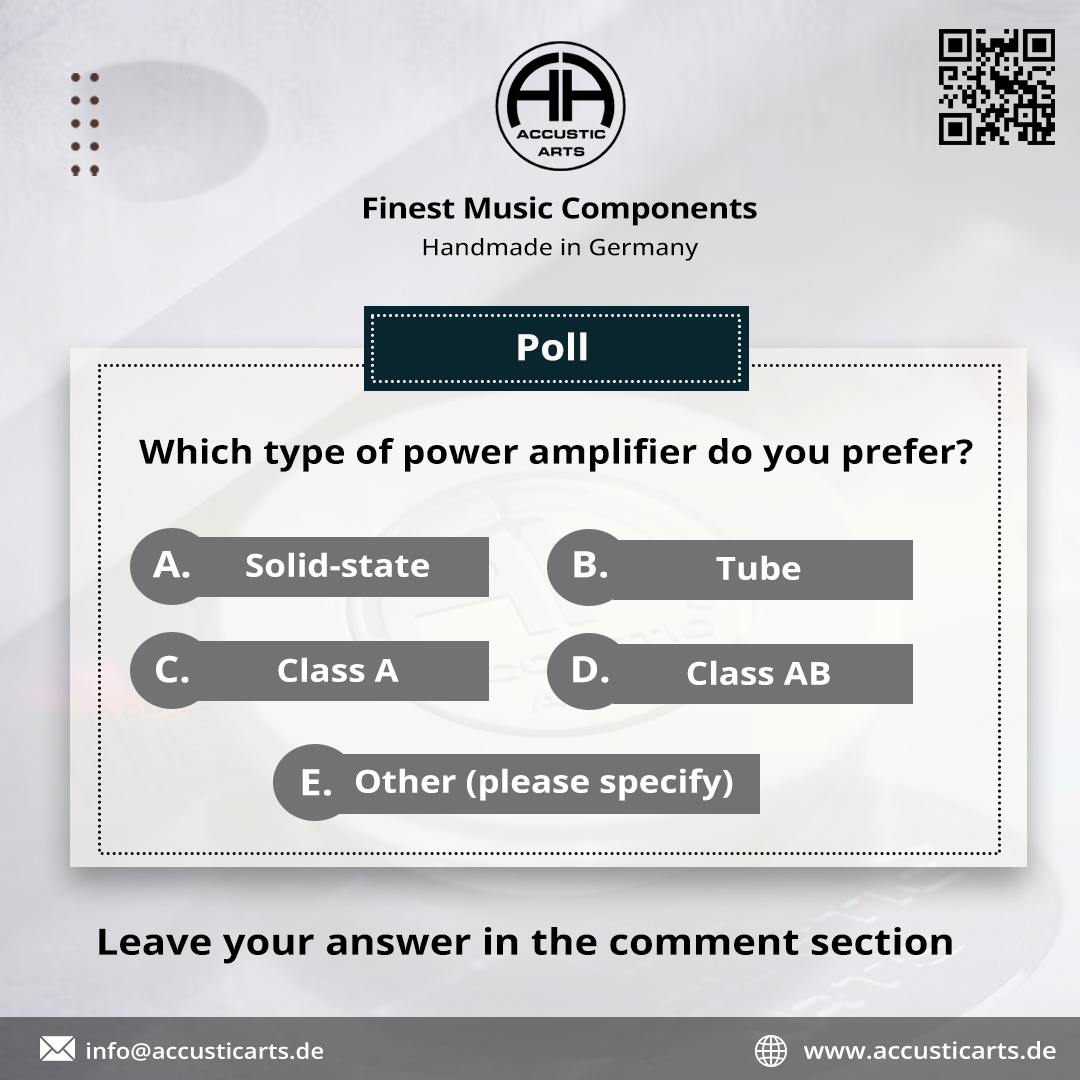 ACCUSTICAAudio's tweet image. 🔊 #Poll #Solidstateamplifier #ClassAamplifier #ClassABamplifier #Tubeamplifier #ACCUSTICARTS #Audiophile #HighEndAudio #PowerAmplifier #Preamp #Amp #PreAmplifier🎵