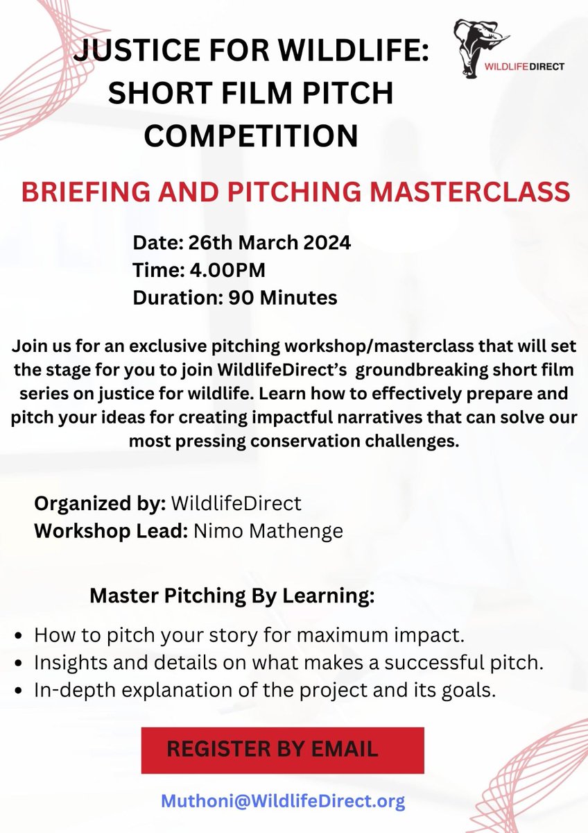 Don't miss this chance to refine your pitch and make a real impact in the fight for wildlife justice. Register now! #Justiceforwilldlife #shortfilmpitch #masterclass #filmmaking #wildlifeconservation
