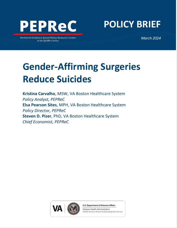 NEW!! The Partnered Evidence-based Policy Resource Center has released a new policy brief on the relationship between gender-affirming surgery and reductions in suicide. peprec.research.va.gov/PEPRECRESEARCH…
