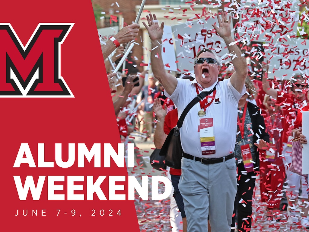 Registration for Alumni Weekend is now open! ❤️ Gather your friends, family, and fellow #MiamiAlum for a trip back to Oxford. Join us June 7-9 for a weekend full of nostalgia. We can't wait to see you all back on campus. Register today: bit.ly/4aAs5px