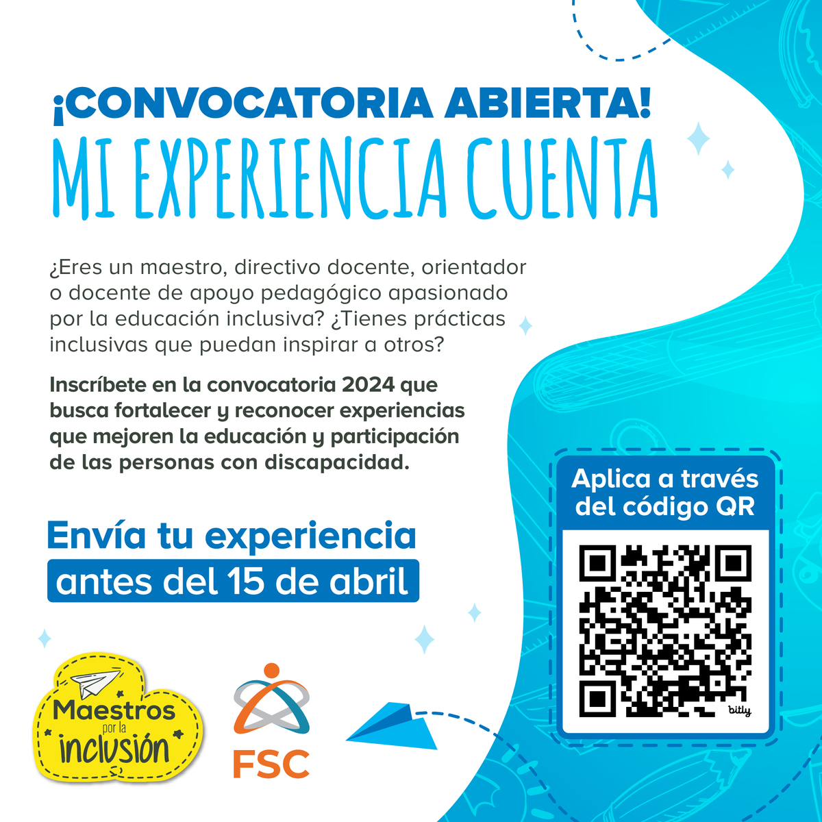 ¿Eres maestro(a), directivo(a) docente, orientador(a) o docente de apoyo pedagógico y tienes una experiencia significativa en #EducaciónInclusiva? ¡Participa en nuestra convocatoria 'Mi experiencia cuenta' y compártela con nosotros!

Más detalles en👉bit.ly/48XcaQM