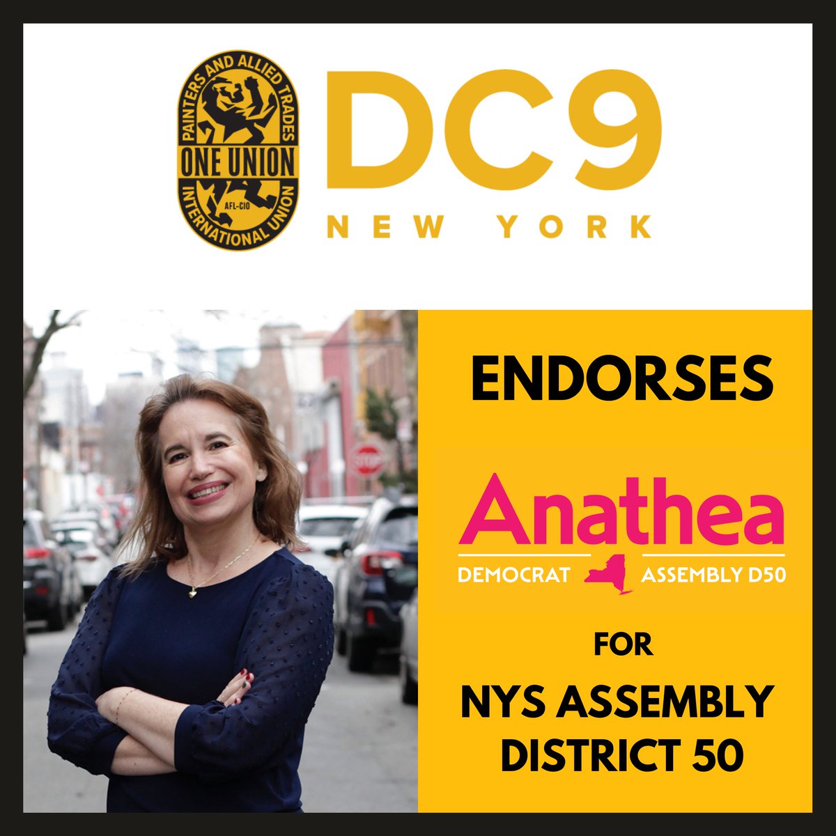 I am honored to receive the endorsement of @DC9_IUPAT, a pillar of strength and advocacy for working families across New York City. This endorsement is not just a vote of confidence in our campaign but a call to action to stand up for unions and labor in Albany! #UnionStrong