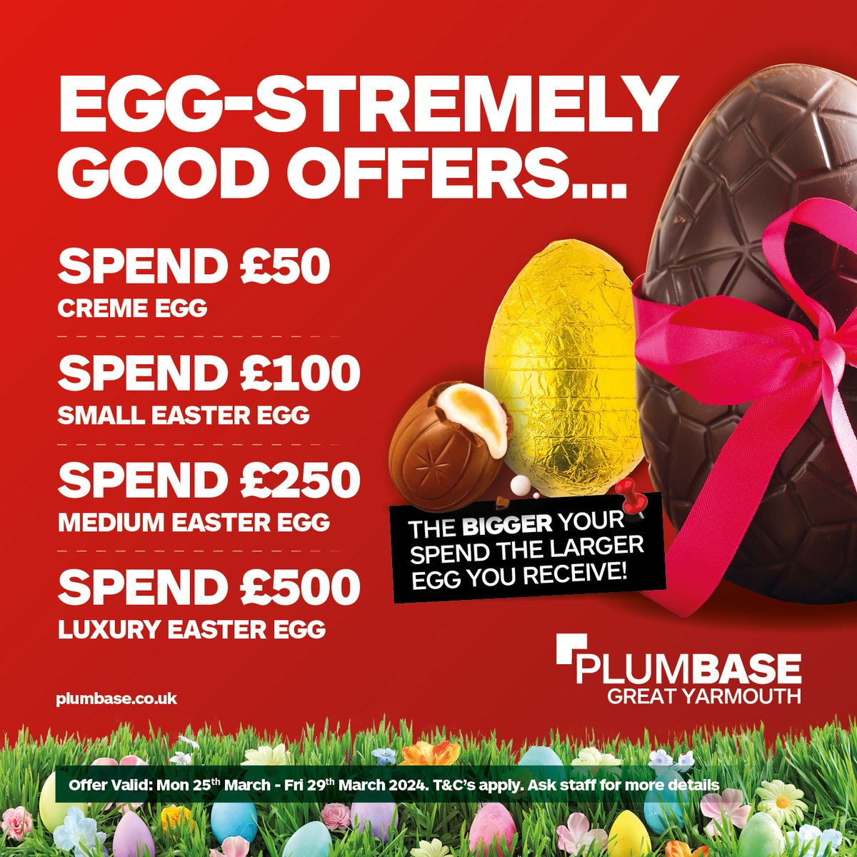 🥚🐣Egg citing times are coming to Plumbase Great Yarmouth next week with their EGG stremely good offers. 🐰🐰 T&C's apply. #easter #plumbers #plumbersmerchants # bathroomfitters