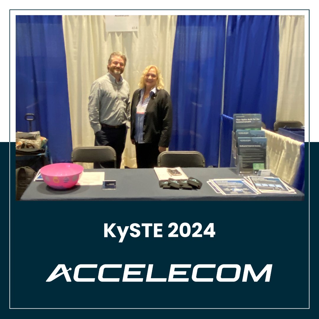 That's a wrap on #KySTE 2024! The Accelecom team had a great time connecting with educators from across the region and showcasing Accelecom's next-generation fiber solutions. Pictured here are Accelecom team members, Grant Chappell & Lynne Fosson