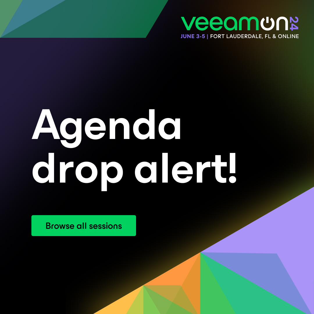 Veeam's tweet photo. Let's go! 👏 The #VeeamON 2024 agenda just dropped. 🚨 With 40+ breakout sessions, on-site #VMCE testing, #LabWarz, and more, there's so much to explore in-person. Register early while savings last. https://t.co/NOjGRMtmQP https://t.co/KBDOtF9a0t