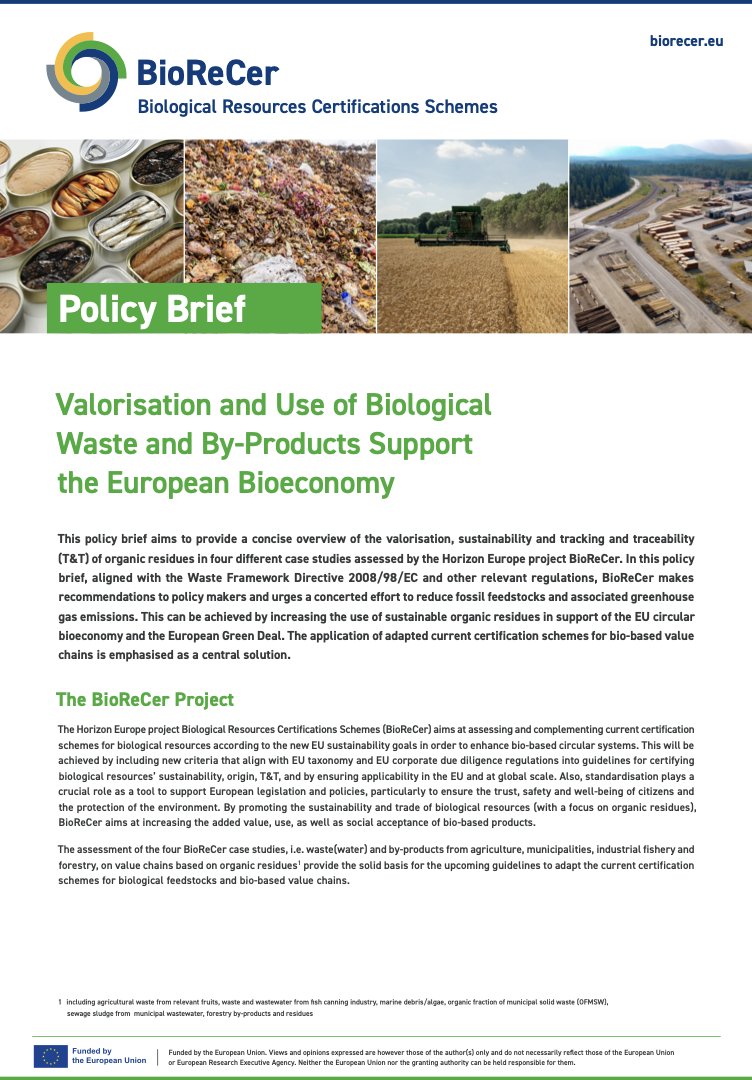 The #BioReCer policy brief highlights the significant volumes of #organicresidues emphasising the need for concerted efforts to integrate these (waste) resources into #biobased value chains tinyurl.com/vtwj54xj