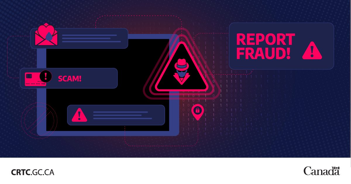 Fraudsters prey on your trust. They may pretend to be a bank, government agency or even a date ❤️ then ask for money for an investment opportunity 💔 Don’t give your hard-earned money away 💸 Report scams to: fightspam.gc.ca and antifraudcentre.ca #FPM2024