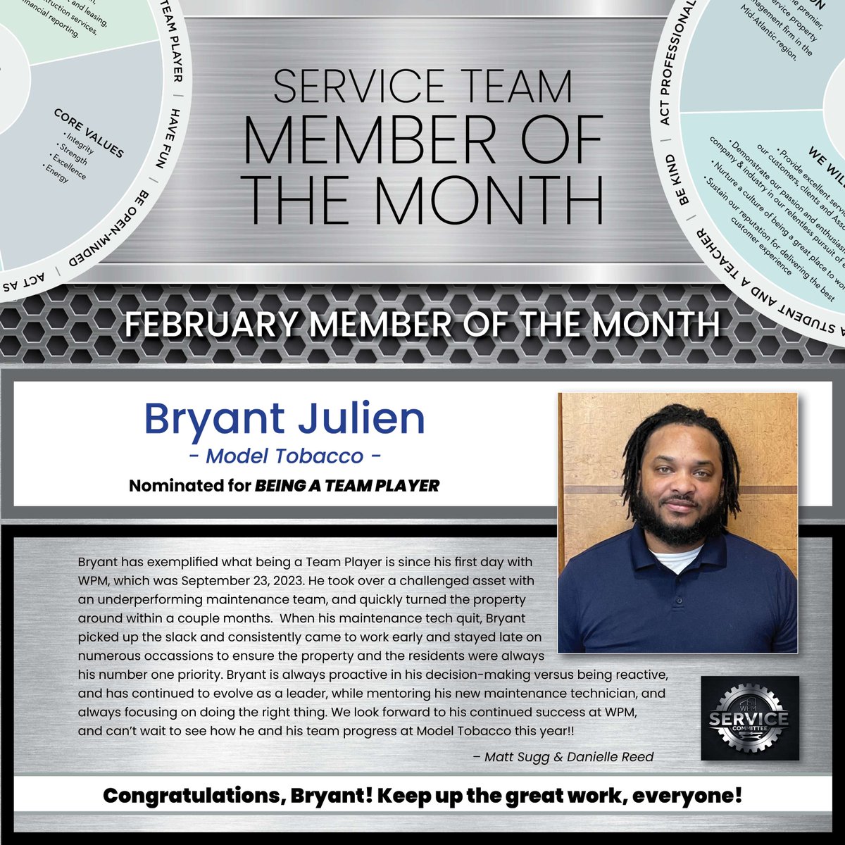 ⭐Service Team Member of the Month⭐

Please join us in congratulating our February 2024 Service Team Member of the Month, Bryant Julien!
.
.
.
#WPMRealEstate #feelingrightathome #apartments #apartmentsearch #renthere #applytoday #homesweethome #wherepeoplematter #newhome