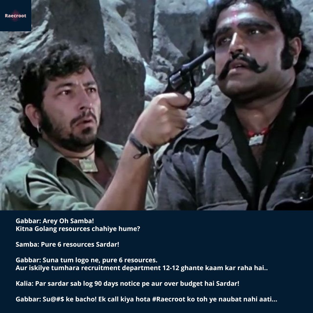 raecroot's tweet photo. Even Gabbar knows Raecroot's efficiency! 

Please don't wait for him to shoot you. 

Call us now at 9518739673 to meet your hiring targets. 

#RecruitmentDeadlineSolved #raecroot https://t.co/JEm89h5b04
