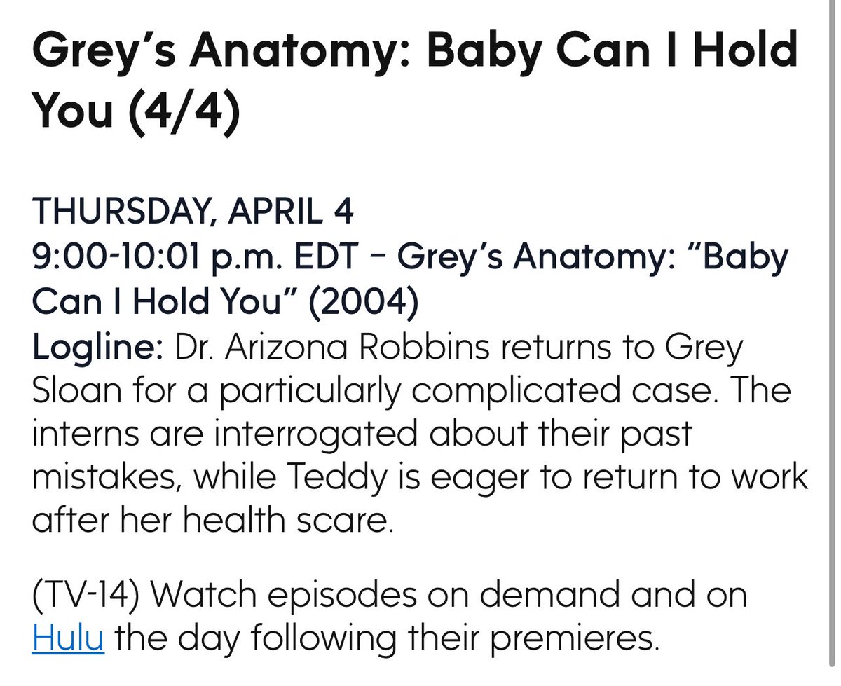 Grey’s Anatomy 20x04: Baby Can I Hold You - airing 4/4/24 | PRESS RELEASE @JessicaCapshaw @KimRaver @GreysABC #GreysAnatomy