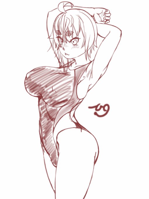 ストレッチする競泳水着蓮歌のラフ
#九嶺蓮歌 