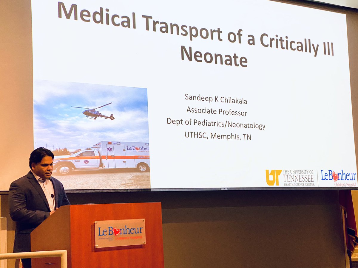 Grand Rounds today- Dr. Chilakala is teaching us about NICU transport- a critical life line for moving neonates from the birthing center to the Level IV NICU. @UTHSCPediatrics @LeBonheurChild