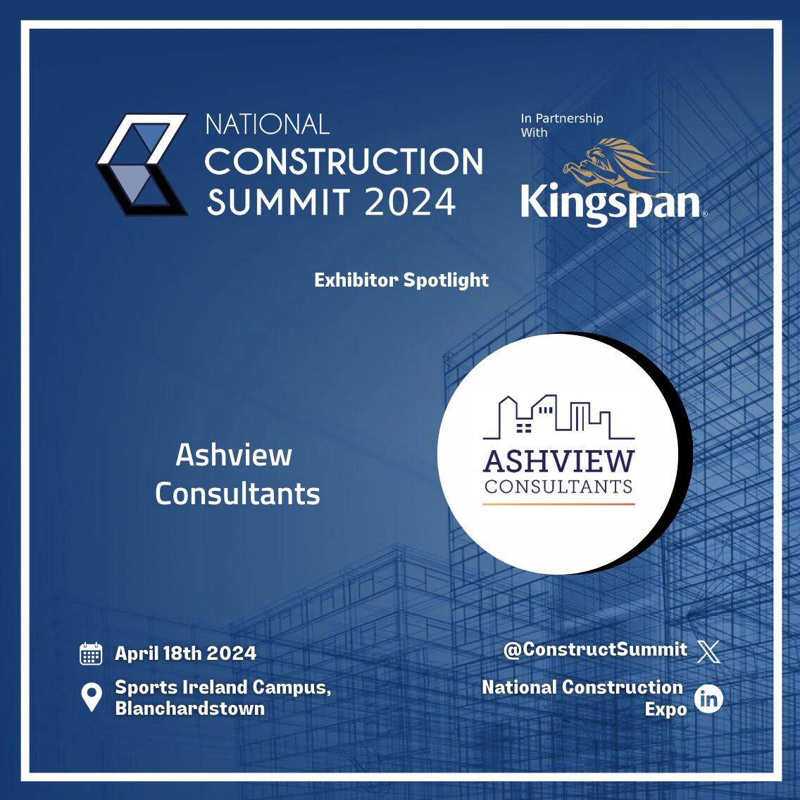 AshviewOffice's tweet photo. Countdown begins! Only four weeks left until the National Construction Summit, and we are thrilled to announce that @AshviewConsultants will be exhibiting at this event!
✅ Save the date and visit us on 18th of April at the Sports Ireland Campus, Blanchardstown. https://t.co/ASK7UiyUZb