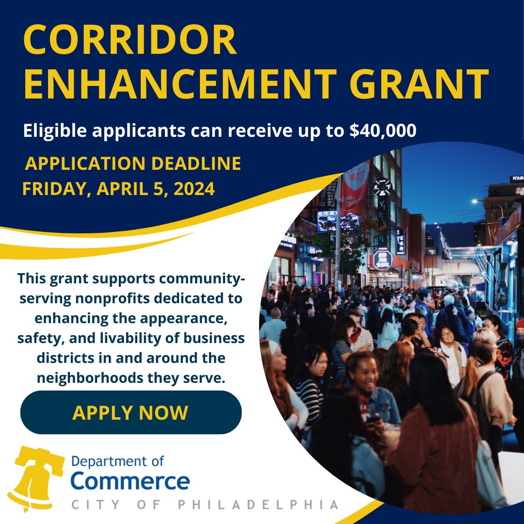 The Corridor Enhancement Grant is open for project proposals from community-serving nonprofits striving to enhance an inviting atmosphere in and around commercial areas. Application deadline is April 5. Learn more: bit.ly/3vaeK8g