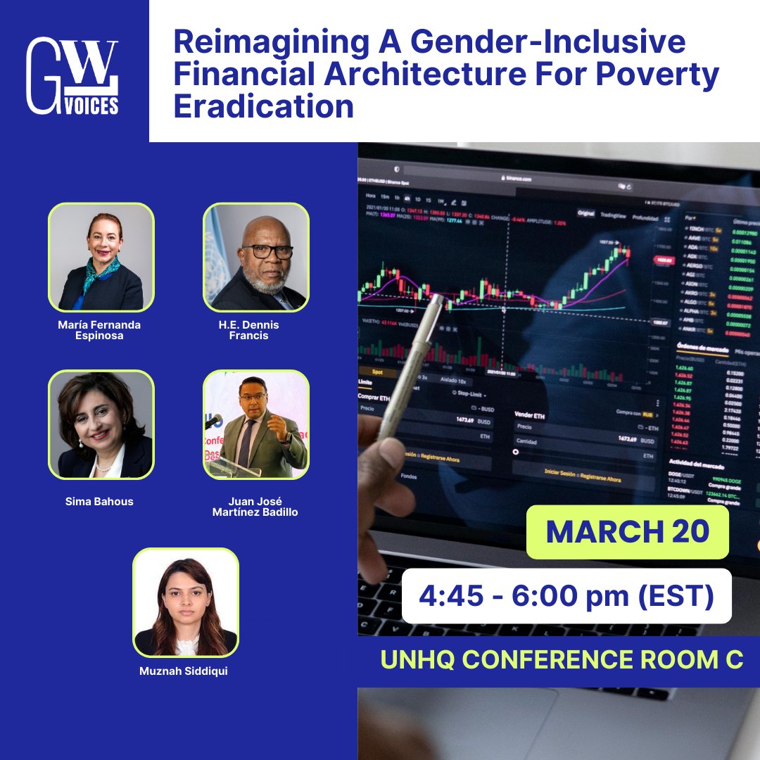 Happening today! #GWLVoices side-event at #CSW68, where we'll tackle key insights into reforming the international financial architecture with #GWLVoices @mfespinosaEC, UNPGA Dennis Francis, @unwomenchief, @unjmb1, & @MuznahSiddiqui1 💼🌍♀️ Register here: forms.gle/goYzBbdWfQh3xY…