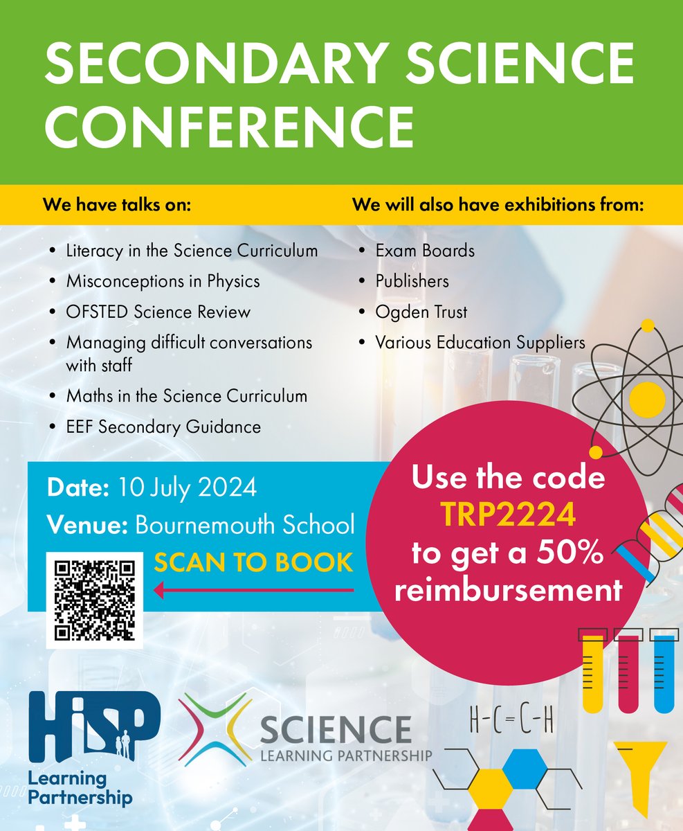 Our Secondary Science Conference on 10th July 2024 at Bournemouth School Click the link below to book: stem.org.uk/cpd/534157/sec… Use the code TRP2224 to get a 50% reimbursement.