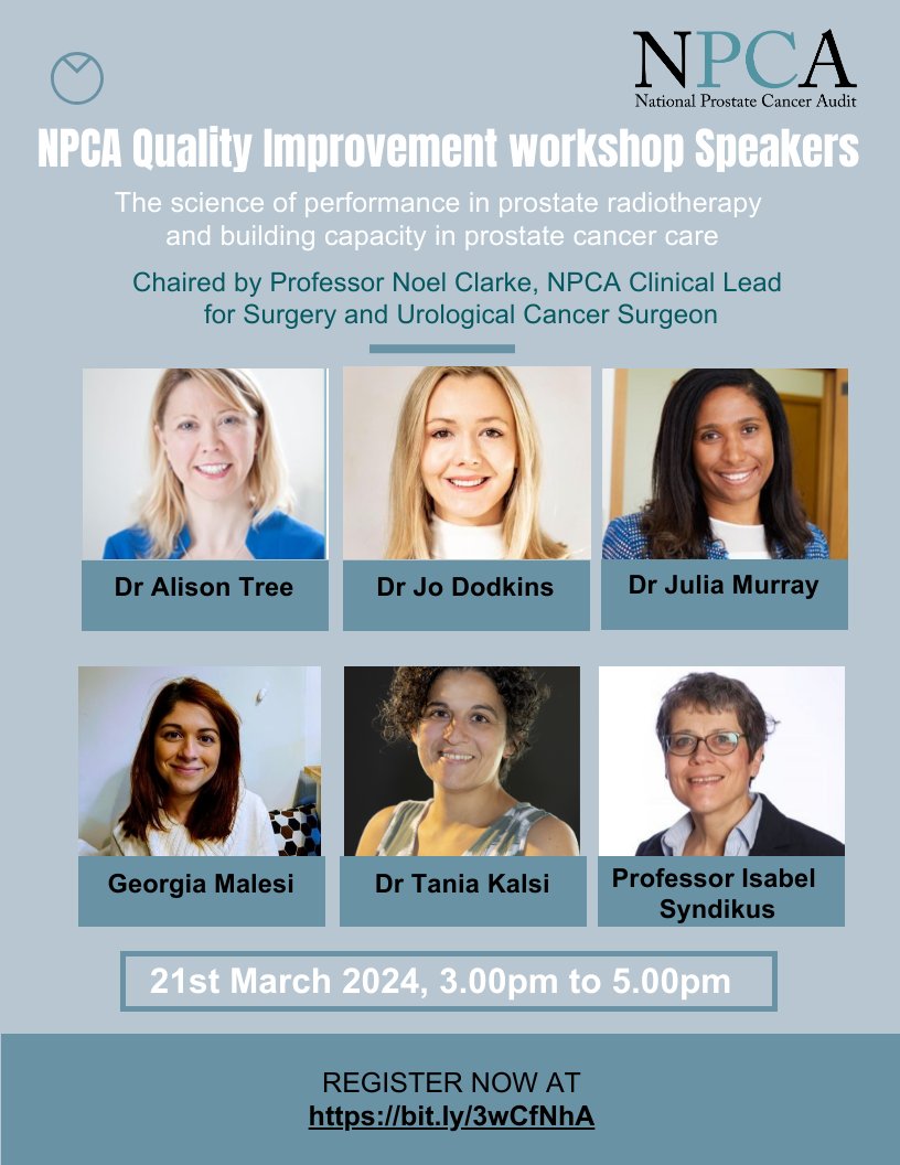 Great line up of speakers for our upcoming Quality Improvement workshop, tomorrow. You can follow Alison @alison_tree, Jo @JoannaDodkins, Julia @juliarmurray, Georgia @GeorgiaMalesi, and Tania @tania_kalsi Go to bit.ly/3wCfNhA to register. Attendance is free.