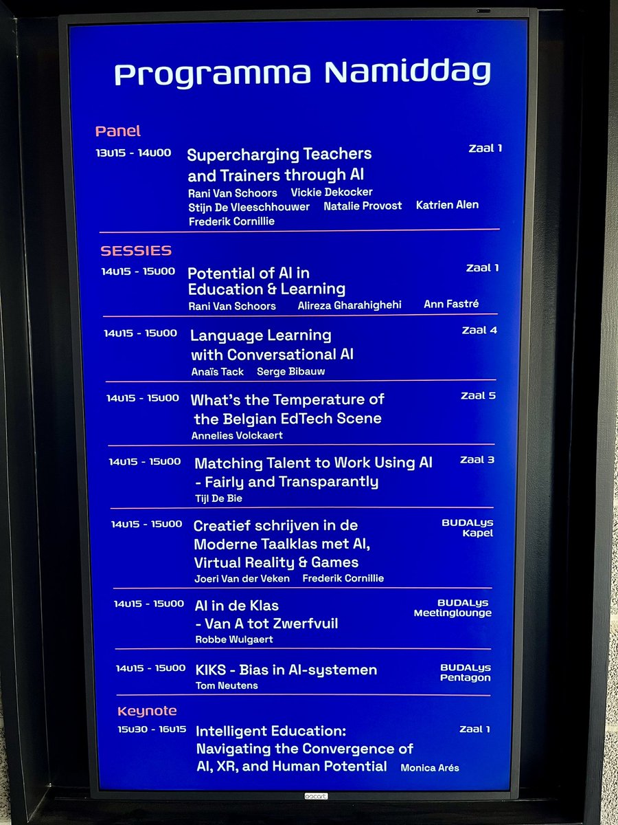 RWulgaert's tweet photo. Hello Kortrijk. Hello #learningbytesfestival! Here we go! Over AI-geletterdheid, competenties voor leraren en concreet, kant-en-klaar, lesmateriaal om hiermee aan de slag te gaan. #fti https://t.co/46J04yvo34