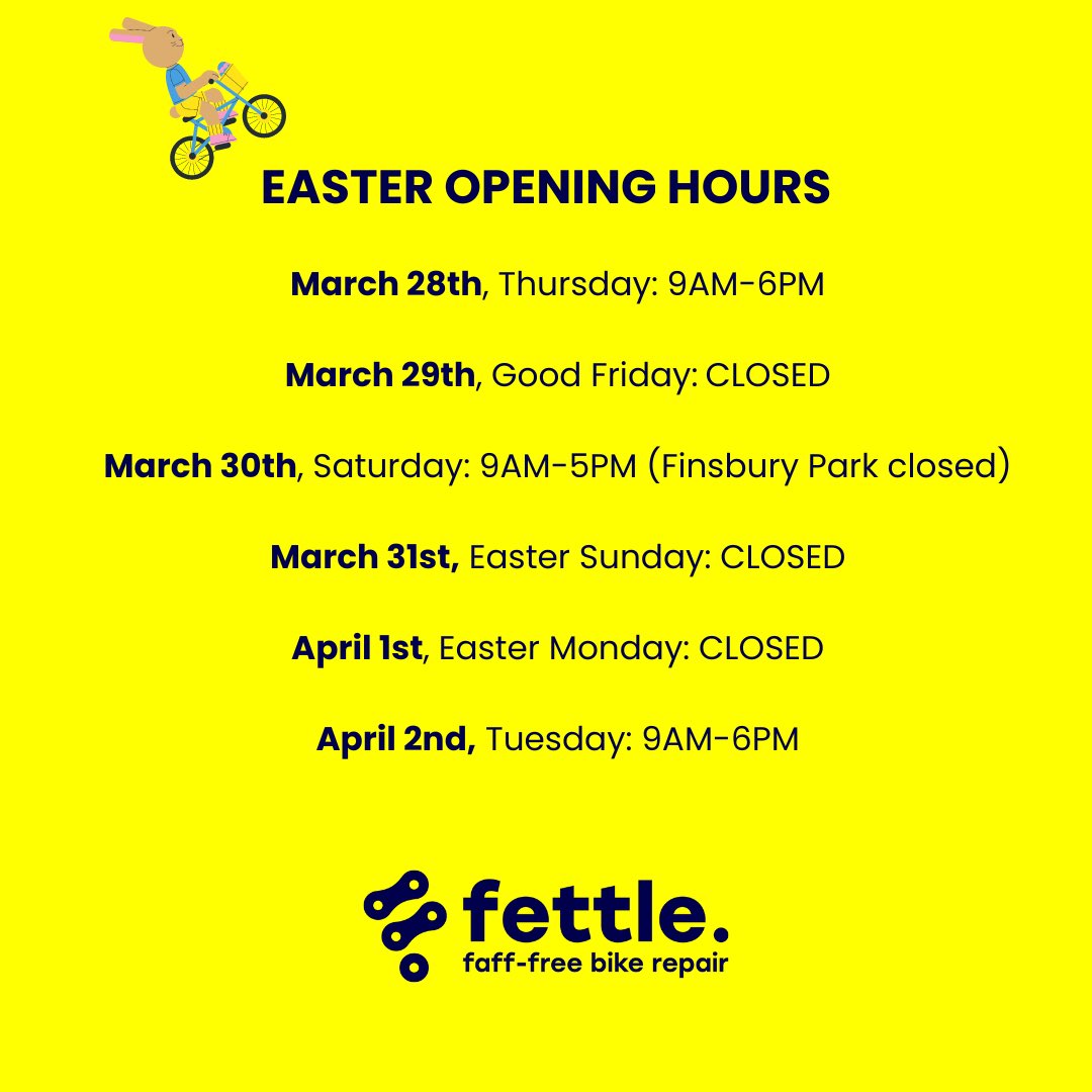 Our Easter opening hours 🐣🚲