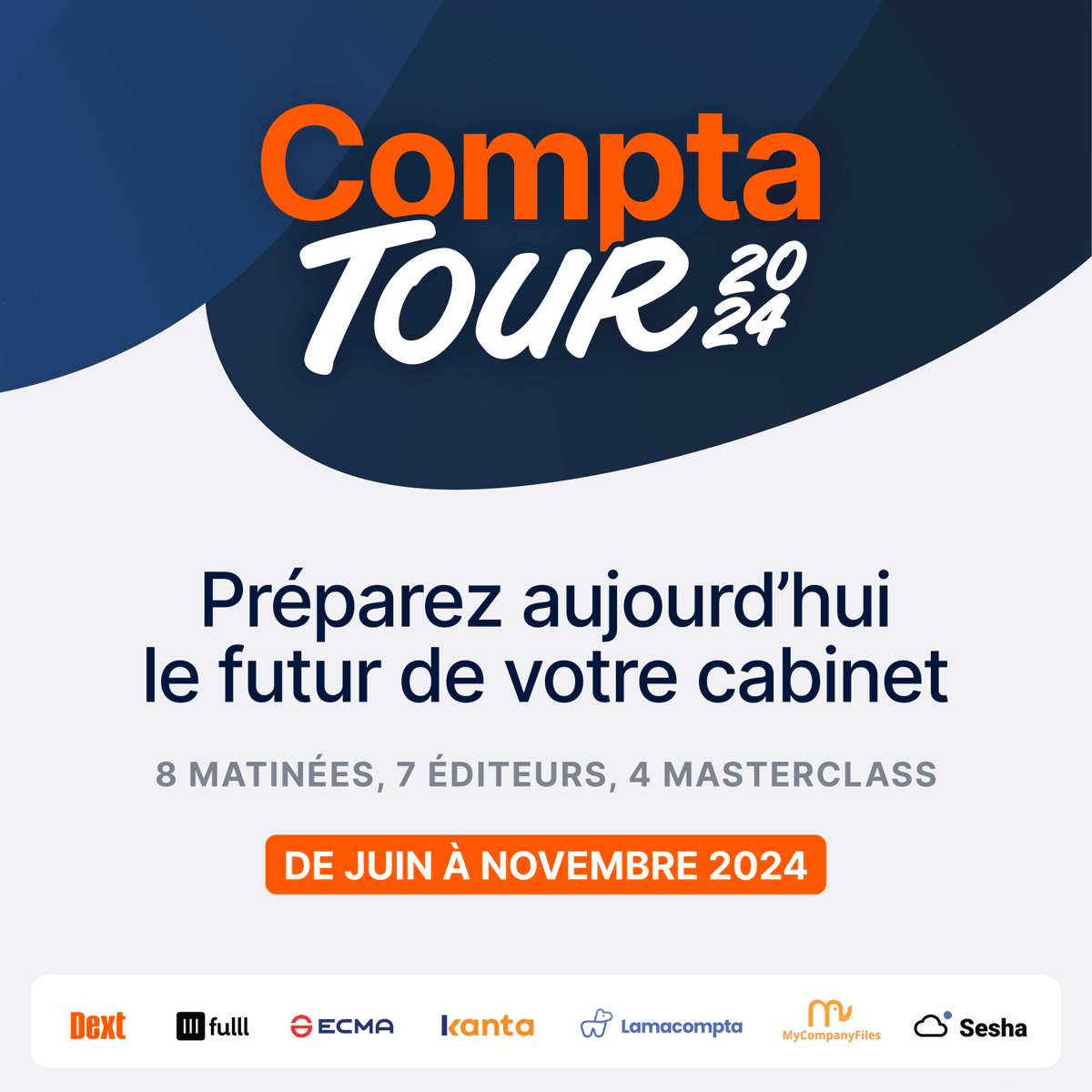 Dext France (@dext_france) on Twitter photo Quel est le point commun entre <a href="/Fulllife_fr/">Fulllife</a>, <a href="/lamacompta/">lamacompta</a>, SESHA, <a href="/MyCompanyFiles/">MyCompanyFiles</a>, Kanta, <a href="/ECMA_news/">ECMA</a> et Dext 😏?
Nous seront TOUS présents dans 8 villes lors de 8 dates inédites, à l'occasion de ComptaTour 💥
Choisissez la date qui vous convient : bit.ly/49XrRbv Quel est le point commun entre <a href="/Fulllife_fr/">Fulllife</a>, <a href="/lamacompta/">lamacompta</a>, SESHA, <a href="/MyCompanyFiles/">MyCompanyFiles</a>, Kanta, <a href="/ECMA_news/">ECMA</a> et Dext 😏?
Nous seront TOUS présents dans 8 villes lors de 8 dates inédites, à l'occasion de ComptaTour 💥
Choisissez la date qui vous convient : bit.ly/49XrRbv