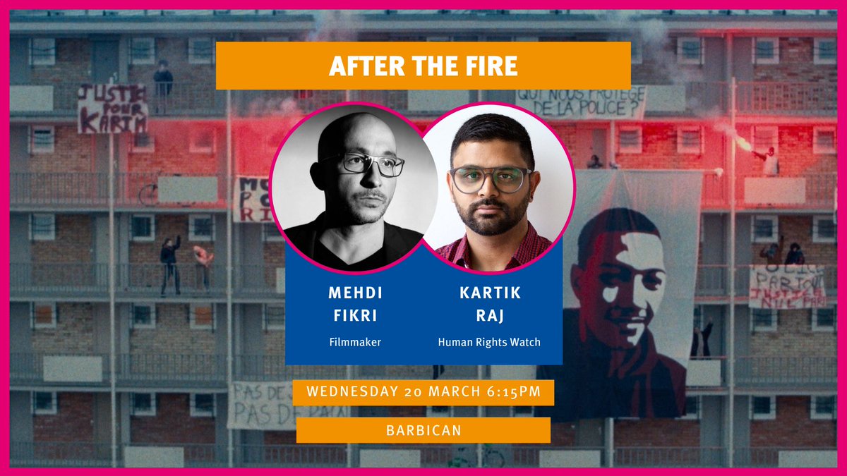 Join us TODAY to watch the UK premiere of AFTER THE FIRE at @barbicancentre at 6:15pm. Don't miss the post-screening discussion to follow with filmmaker Mehdi Fikri & @hrw Researcher, Kartik Raj (@Kartik__Raj) Book tickets to join us now: bit.ly/3Us67Qr #HRWFFLDN