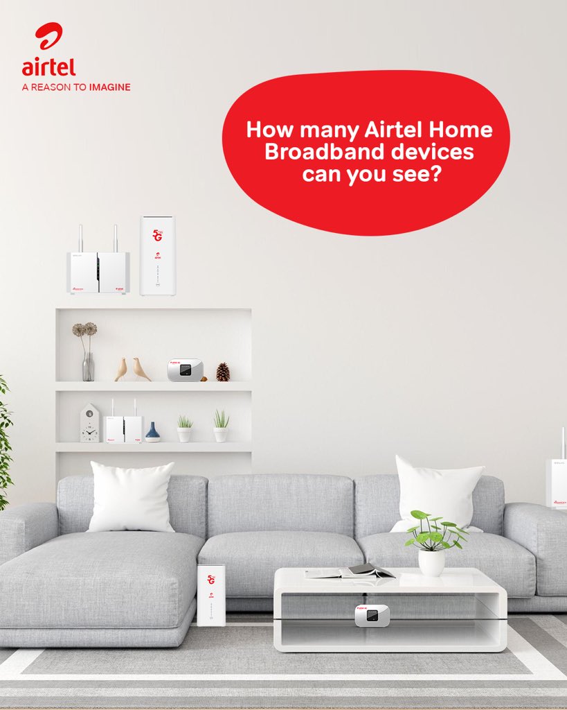 Here’s a little game for you😃, how many Airtel Home Broadband devices can you count ? Quote this tweet with your answer 😉 #LiveTheFutureWithAirtel #AReasonTolmagine