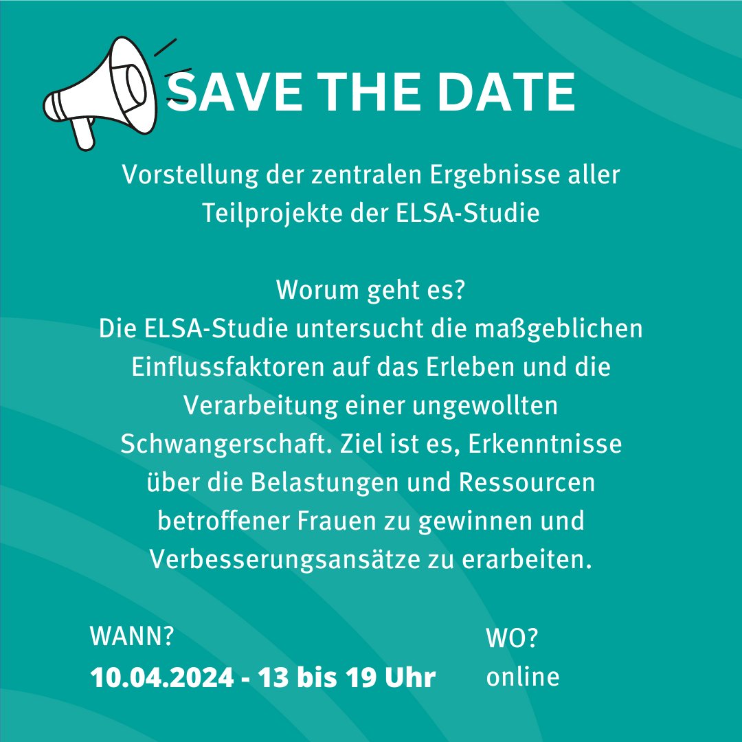 Save the Date! 📅 Die zentralen Ergebnisse der ELSA-Studie werden am Mittwoch, 10.04.2024 von 13 bis 19 Uhr online der Öffentlichkeit präsentiert. Nähere Informationen zur Anmeldung folgen unter elsa-studie.de/veranstaltunge…