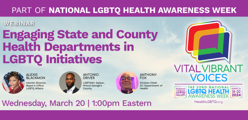 Join us today at 1pm Eastern for a special National #LGBTQhealth Awareness Week webinar. Speakers from several state and local health departments will spotlight their creative campaigns to engage #LGBTQ communities in affirming care. Register here: event.on24.com/wcc/r/4531232/…